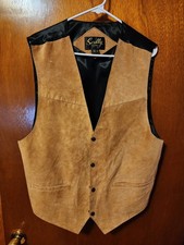 Men's XL Scully Western Waistcoat 4 Snap Tan Leather Front Black Satin Back Vest