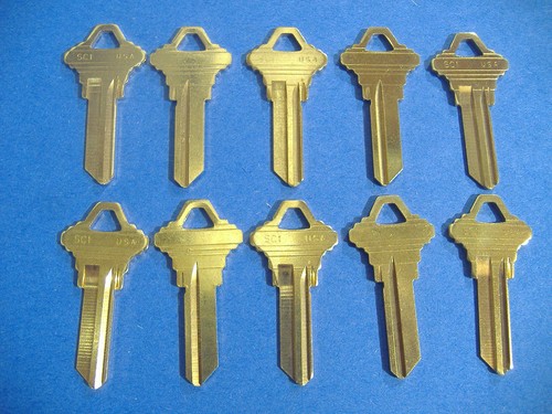 Solid Blue Sc1 Key LOT OF TEN LOCKSMITH SC1 KEY BLANKS FITS SCHLAGE SOLID BRASS MADE IN ...