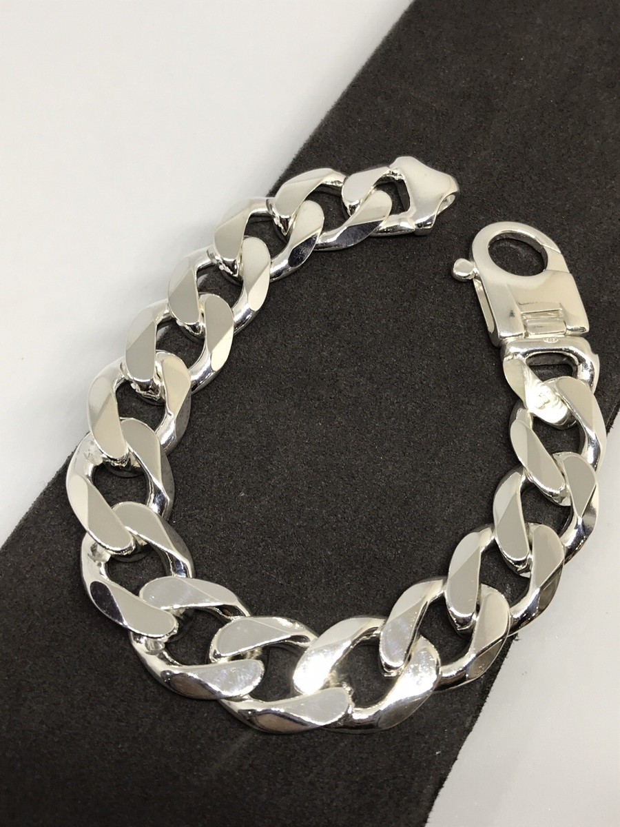 Mens chunky silver curb bracelet discount