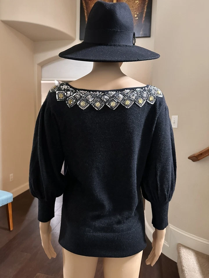 Suéter Escada Cashmere Vintage 38 Adornado Gris Oscuro Negro Excelente Foto 4 de 4