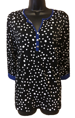 Notations Womens Blouse Size Small 3/4 Sleeve Black Polka Dot New NWT Top Blouse