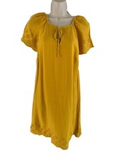 Old Navy Yellow Mustard Rayon Linen Blend Eyelet Dress Sz Small