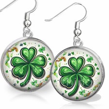 Irish Shamrock Lucky St Patrick's Day Dangle Earrings Ireland Country Pride