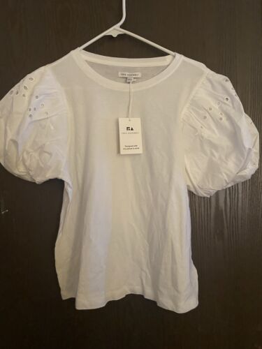 Free Assembly NWT Women's Shoulder Mixy Tee Top Cream Large Poofy Sleeves
