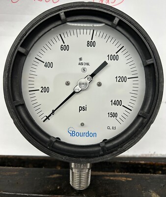''NEW'' 0-1500 psi Bourdon  gauge, 4 1/2'', 1/2'' npt lower mount, SS internals