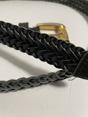 Cinturón grande de cuero dividido tejido negro para dama elegante - Imagen 3 de 6