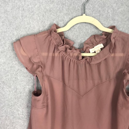 Monteau Blouse Womens Large Pink Top Ruffle Dusty Cottage Career Church Flowy - Picture 2 of 10