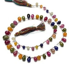 Natural Gem Multi Sapphire 7x5 to 12x7MM Size Faceted Teardrop Shape Beads 18"