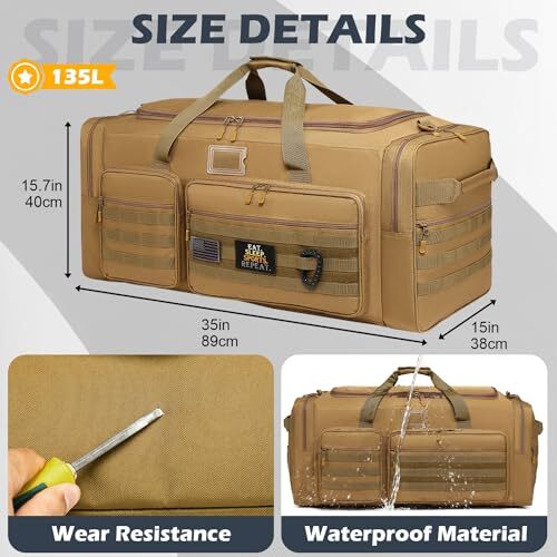 135L Large Military Tactical Duffle Bag, Travel Weekender Bag for Men