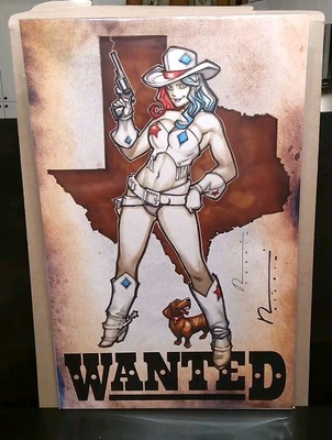 HARLEY QUINN ''Wanted Poster'' Art Print Signed By Chad Hardin W/COA LMTDto100