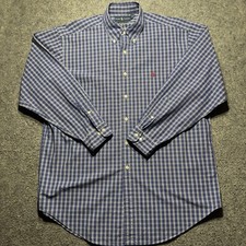 Ralph Lauren Shirt Mens 16.5 L Blue Plaid Long Sleeves Button Down Classic Fit