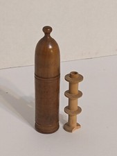 Vintage Wooden Treen Etui Sewing Case with removable Needle and Bobbin Holder