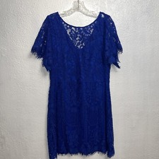 Lulus Womens Lace Floral Dress Blue Crochet Short Jewel Sleeve L A Line