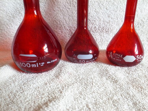 3 Vintage PYREX KIMAX Ruby Red Glass Beakers-3 Heights-Great Bud Vases-EXC A+ - Picture 6 of 6