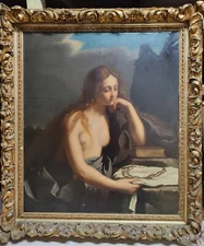 Antique 19c Italian School Oil Painting Maria Magdalena  After Titian 