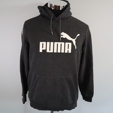 Puma Hoodie Mens Medium Pullover Fleece Sweatshirt Logo Dark Gray Long Sleeve