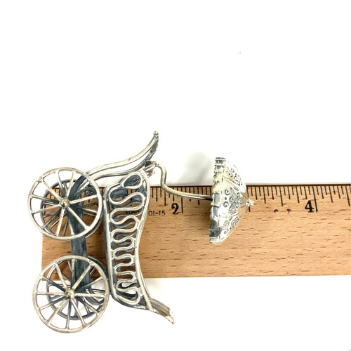 Vtg Sterling Signed Italy Victorian Filigree Style Baby Pram Trolley Miniature - Picture 9 of 10