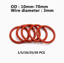 Food Grade O-Ring 3mm Cross Section Red Silicone Rubber O Rings OD 10mm-70mm NEW