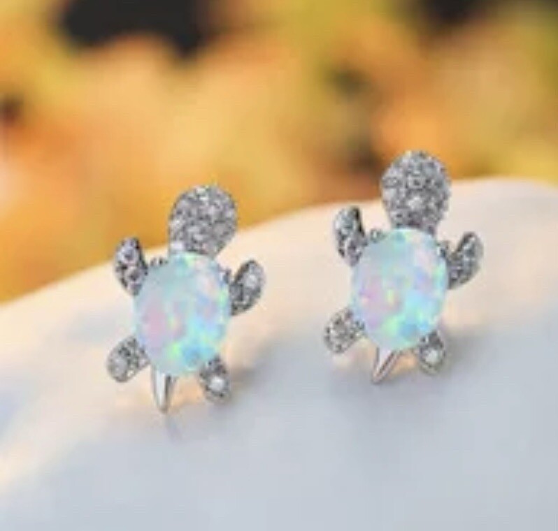 Turtle Stud Earrings with White Opal in Gift Box-image