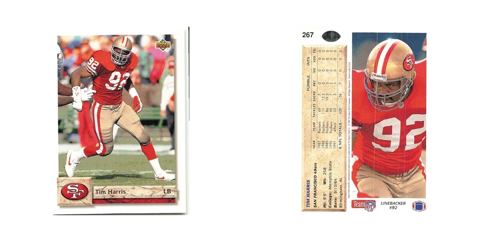 Tim Harris 1992 Upper Deck #267 San Francisco 49ers Football Card NM - Image 3 of 3