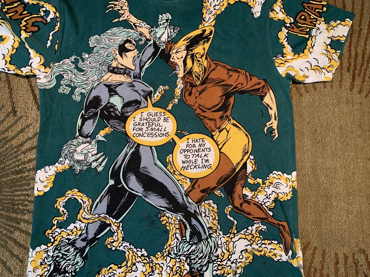 1997 Marvel Mega Shirt Black Cat And Brown From The Strikers Fits L  Spider-man