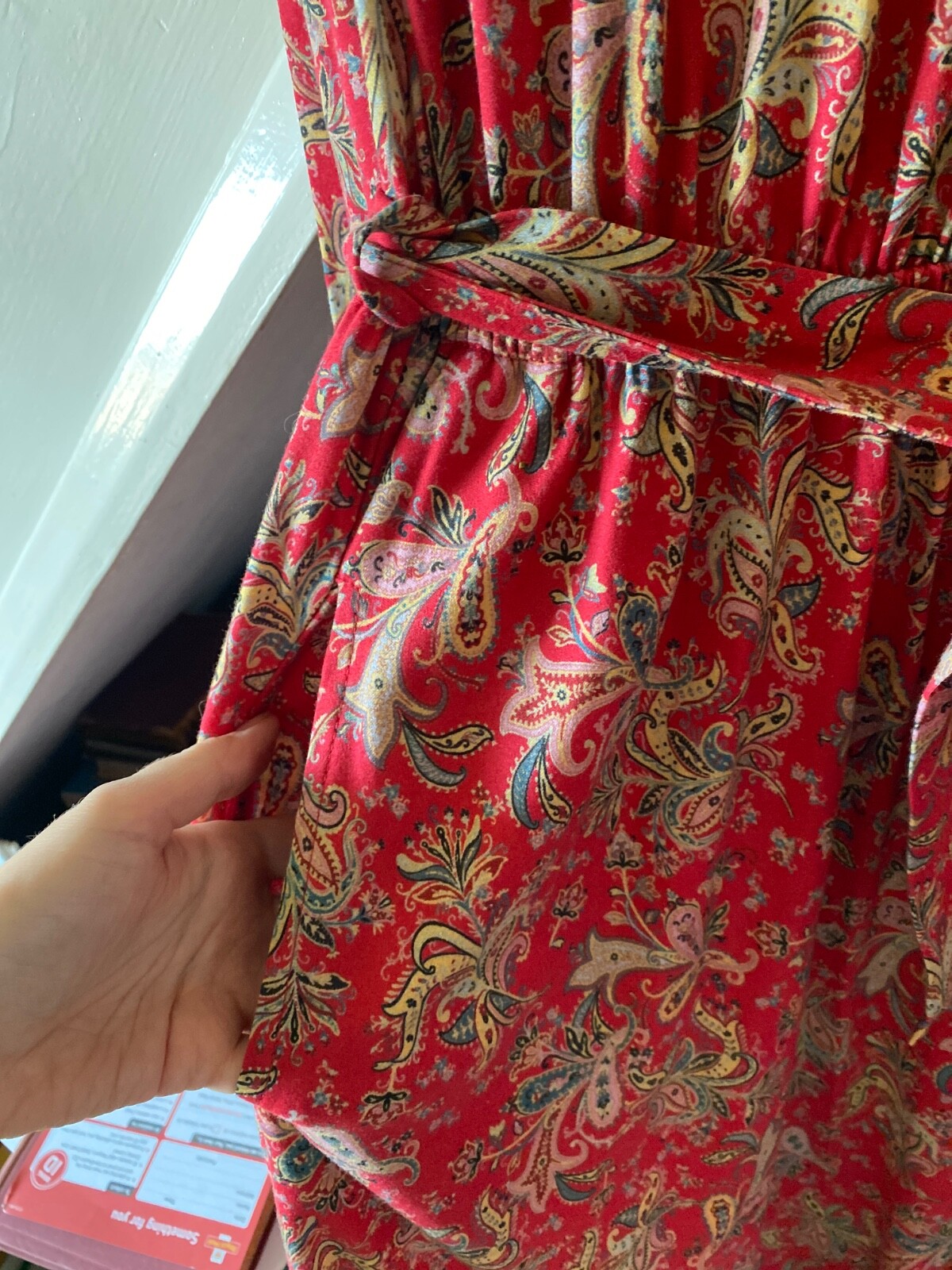 Country Collection Vintage Style Red Paisley Jersey Midi Dress Pockets, RRP £79 image 4