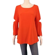 H by Halston Modern Trendy Top w Sleeve Cutouts Medium Sz Cayenne Tee Shirt