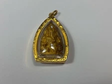 Vintage Jeweled Elephant Statue Amulet in Enclosed Golden Metal Case