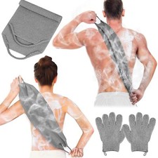 Anezus Exfoliating Back Scrubber Bath Gloves Set, Shower Grey