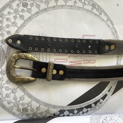 Vintage USMECO Paris Designer Black Calf Hair Gold Mesh Belt Glam Ornate Belt Vintage USMECO Paris Designer Black Calf Hair Gold Mesh Belt  main image 2