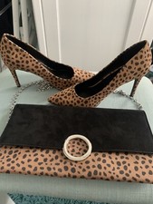 Black & Tan Animal Print Shoes (4) & Clutch Bag