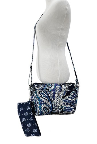 Vera Bradley Bandolera Cartera y Bolsa de Maquillaje Set de 2 Piezas Noche Profunda Paisley NUEVO - Imagen 7 de 14