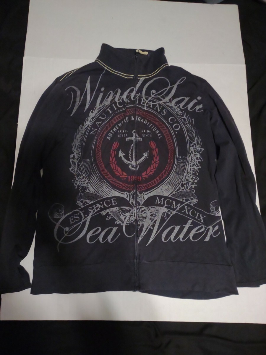 Nautica Jeans Co Anchor Wind Sail Sea Water Graphic Long Sleeve