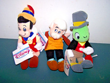 VINTAGE DISNEY STORE MINI BEAN BAG PLUSH 8" PINOCCHIO GEPPETTO  JIMINY CRICKET