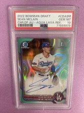 2022 Bowman Draft Chrome Sean McLain RC Auto-AQUA LAVA REF. /199 PSA 10 #9979 T1