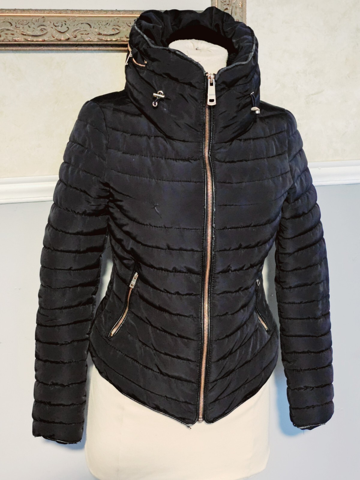 Zara Basic Puffer Jacket Women's Size Small Black… - image 1