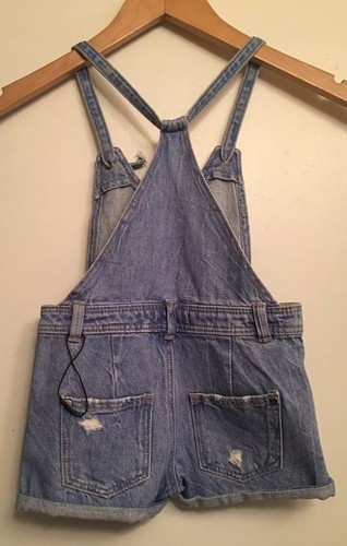 NEW! ZARA Girl’s Shortalls Distressed Denim Short Overalls Size 4 / 104cm NEW! - Picture 5 of 7