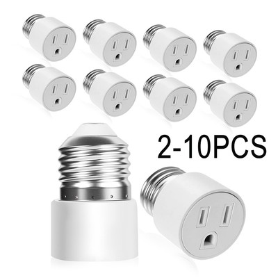 2/5/10X E26/E27 Light Socket to Plug Adapter 2/3 Prong Light Bulb Outlet Adapter