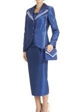 Lady's Church Suit 3-PC Blue/Blue W/Long Skirt Color Sizes 10-26