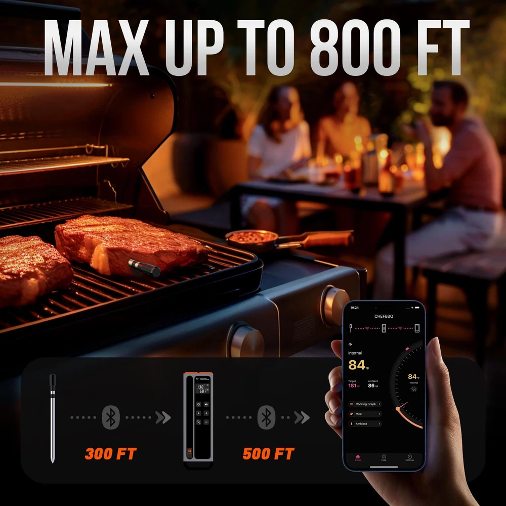 Meat Thermometer Digital Wireless, 800FT Long Range Bluetooth Cooking Thermom...