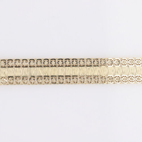 Aurafin 13mm Fancy Link Chain 7.5" Bracelet 14k Yellow Gold Italy 18.35 Grams