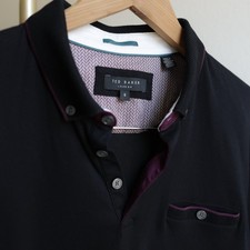 Ted Baker London Polo Shirt Size 5 Mens Black Short Sleeve Button Up Slim Fit