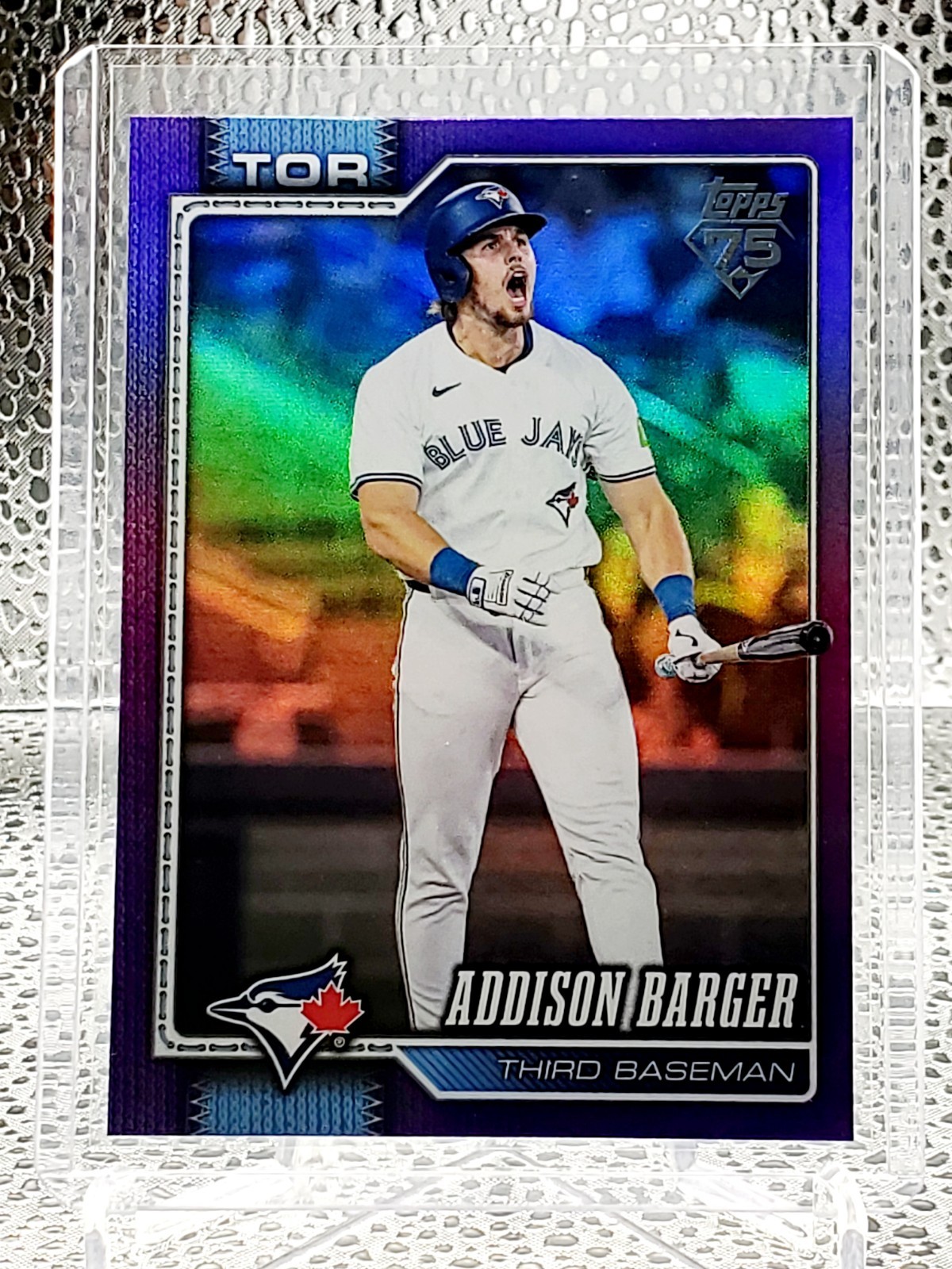 Addison Barger 2026 Topps Series 1 Purple Rainbow Foil 114/250 #241 Blue Jays