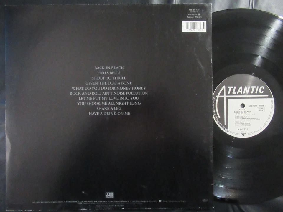 AC/DC Back In Black / 80s Reissue LP Germany WEA ATLANTIC ATL 50735 - Bild 2 von 4