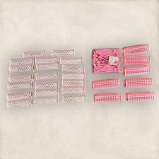 Lot of 28 Vintage pink Hair Brush Rollers pins medium 1  3/4 inch