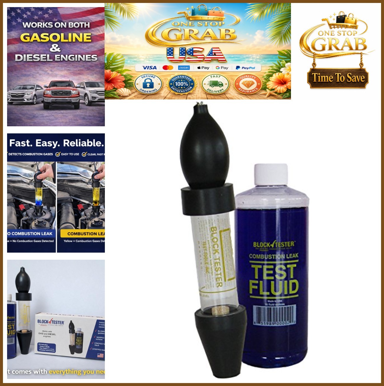 Combustion Leak Test Kit Engine Blown Head Gasket Detector Blue to Yellow Fluid