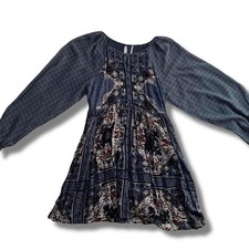 Boho blue and brown dress with a flowy, mini length Free People Size XS