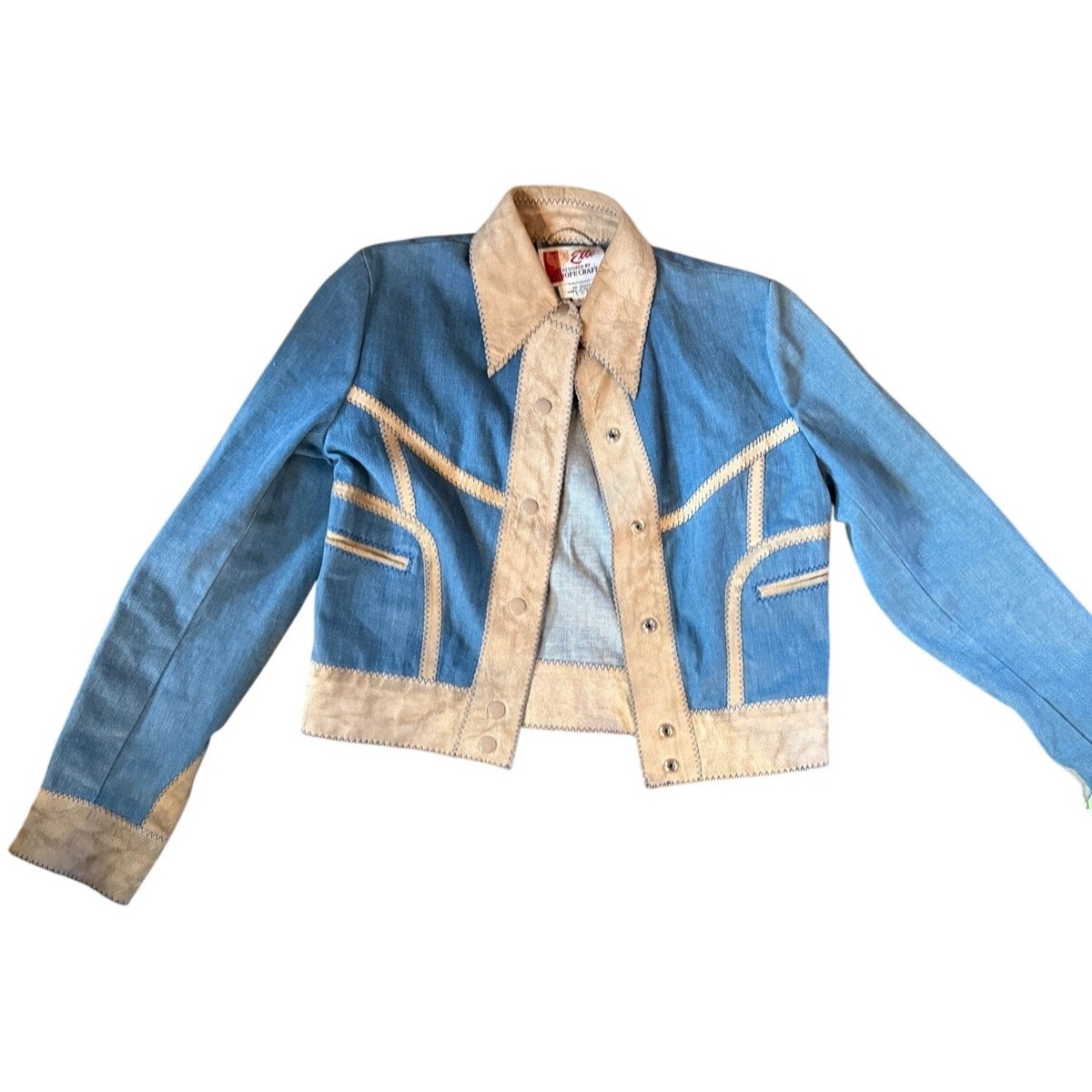 ジャケット・アウター 70s Vintage Suede P/O Western Jacket Vintage 70s Western Suede Jacket Blue Denim Tan Snap Front Cropped