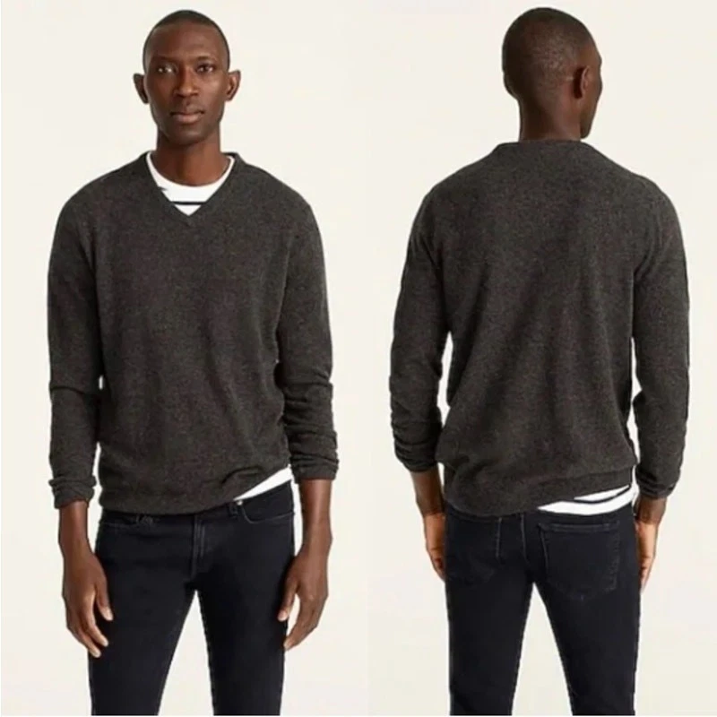 J. CREW Slim Merino Wool V-Neck Pullover Sweater Charcoal Gray Sz L $118 {3H5}