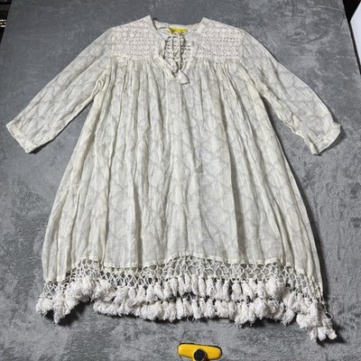 Roller Rabbit Lucknow Seraphina Beach Cover Up Small White Tassle Tunic
